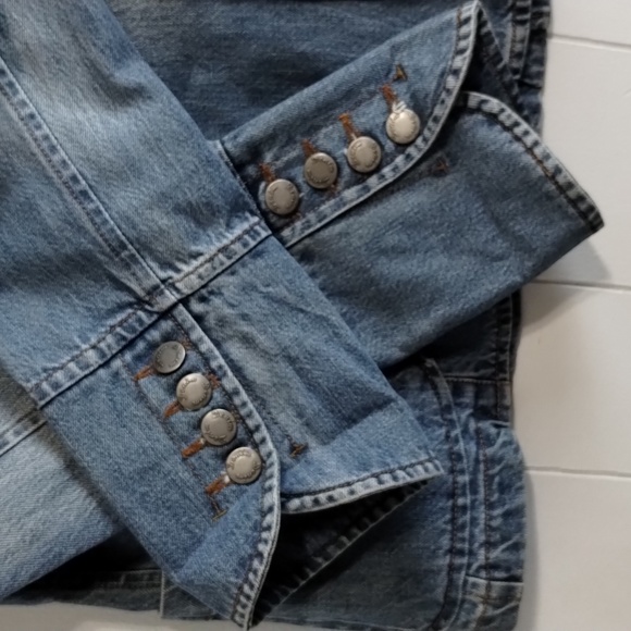 Rustic Denim Two Button Fitted Jean Jacket Blazer Vintage Medium Pockets - Picture 5 of 7